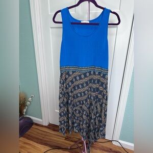 Spense Women's Sleeveless Long Maxi Blue Orange Printed Boho Dress swim cover